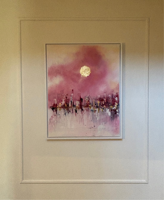 Shanghai abstract gold leaf red cityscape painting