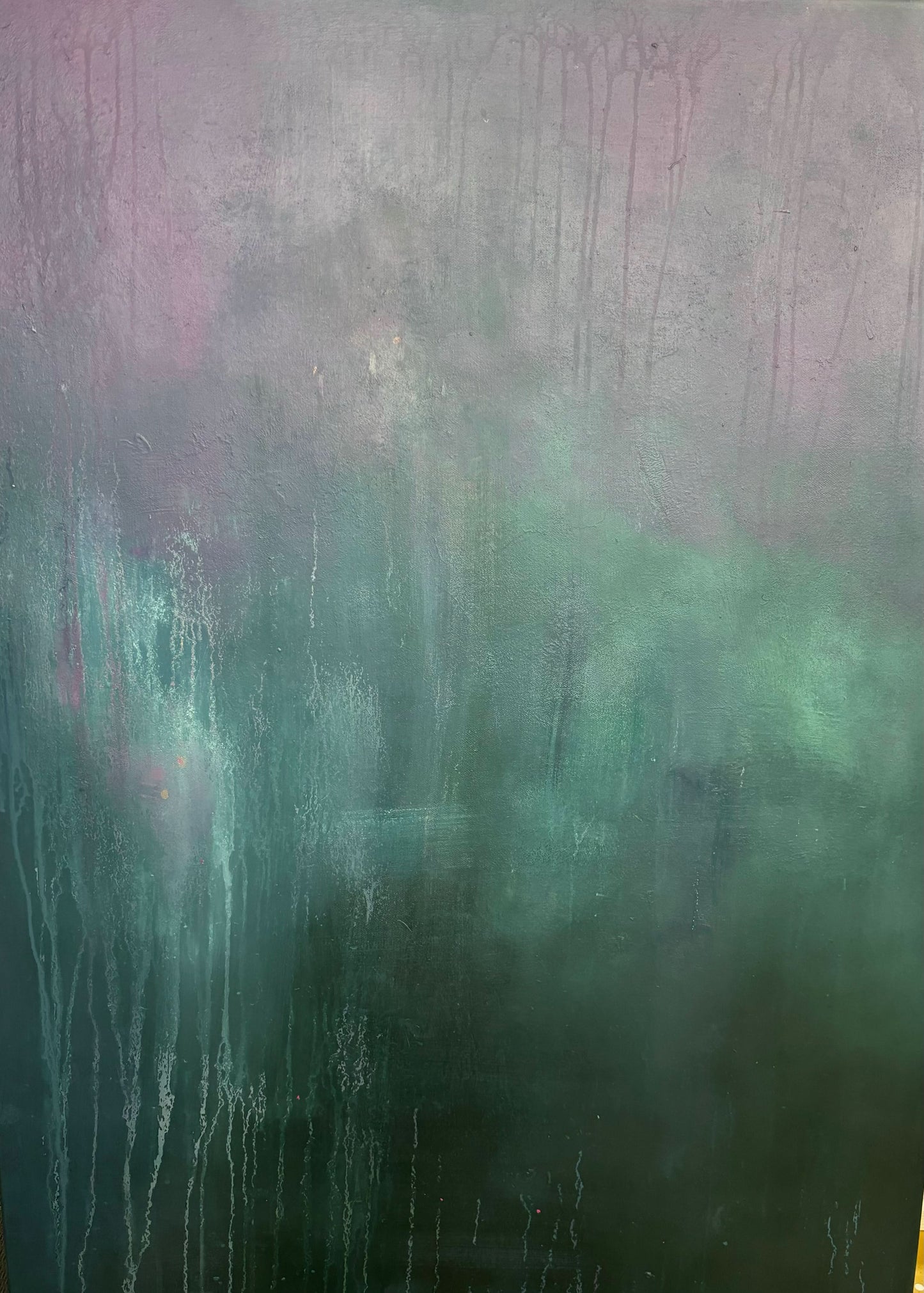 Thunderstorm painting contemporary landscape art pink and green