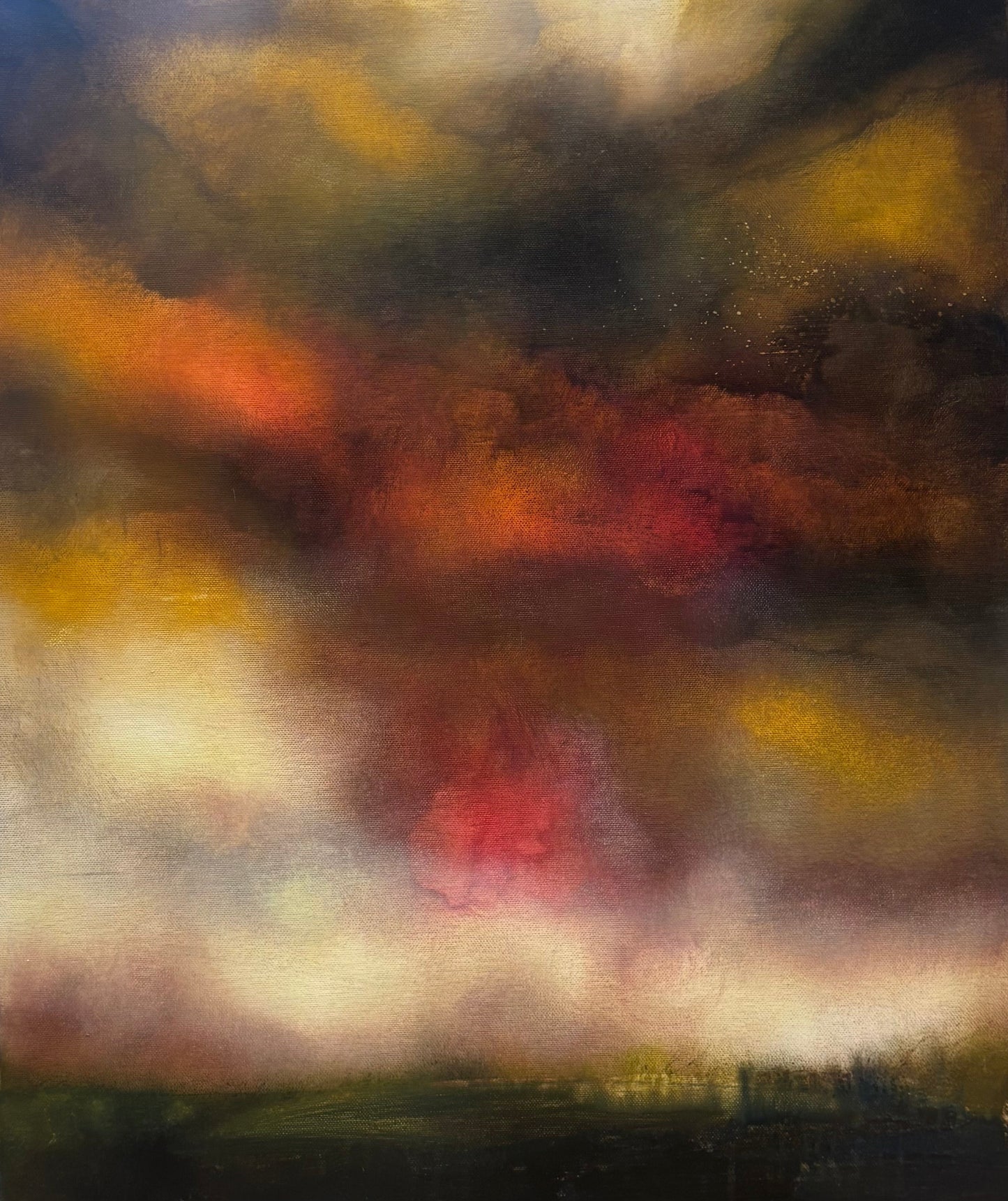 Abstract painting with a mix of warm colors