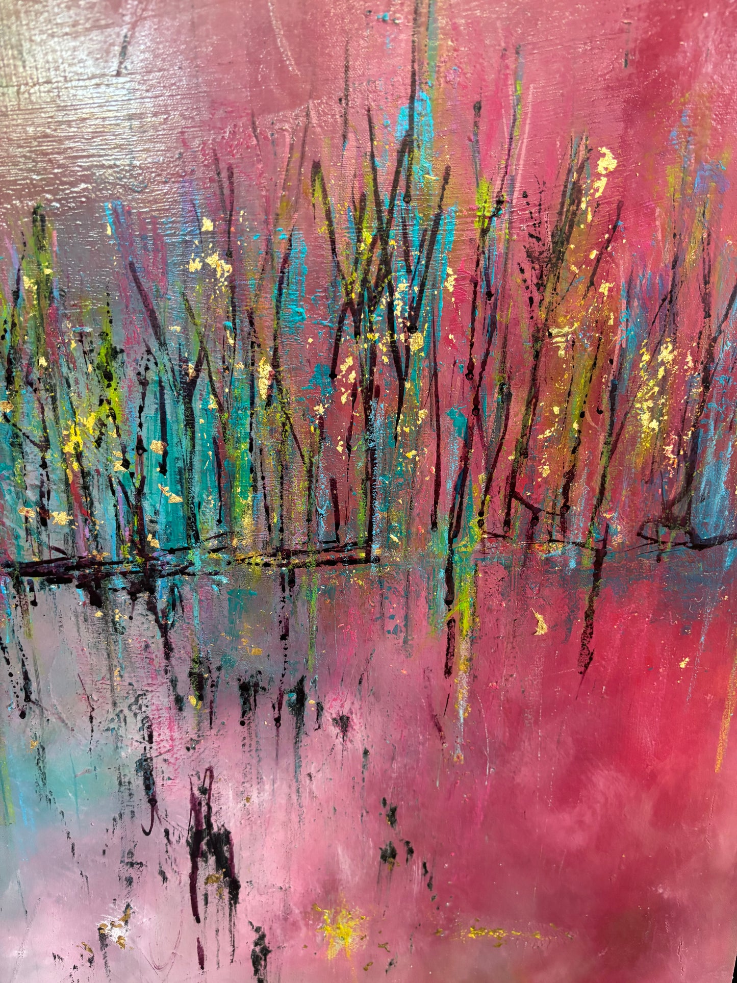 Abstract pink gold acrylic painting