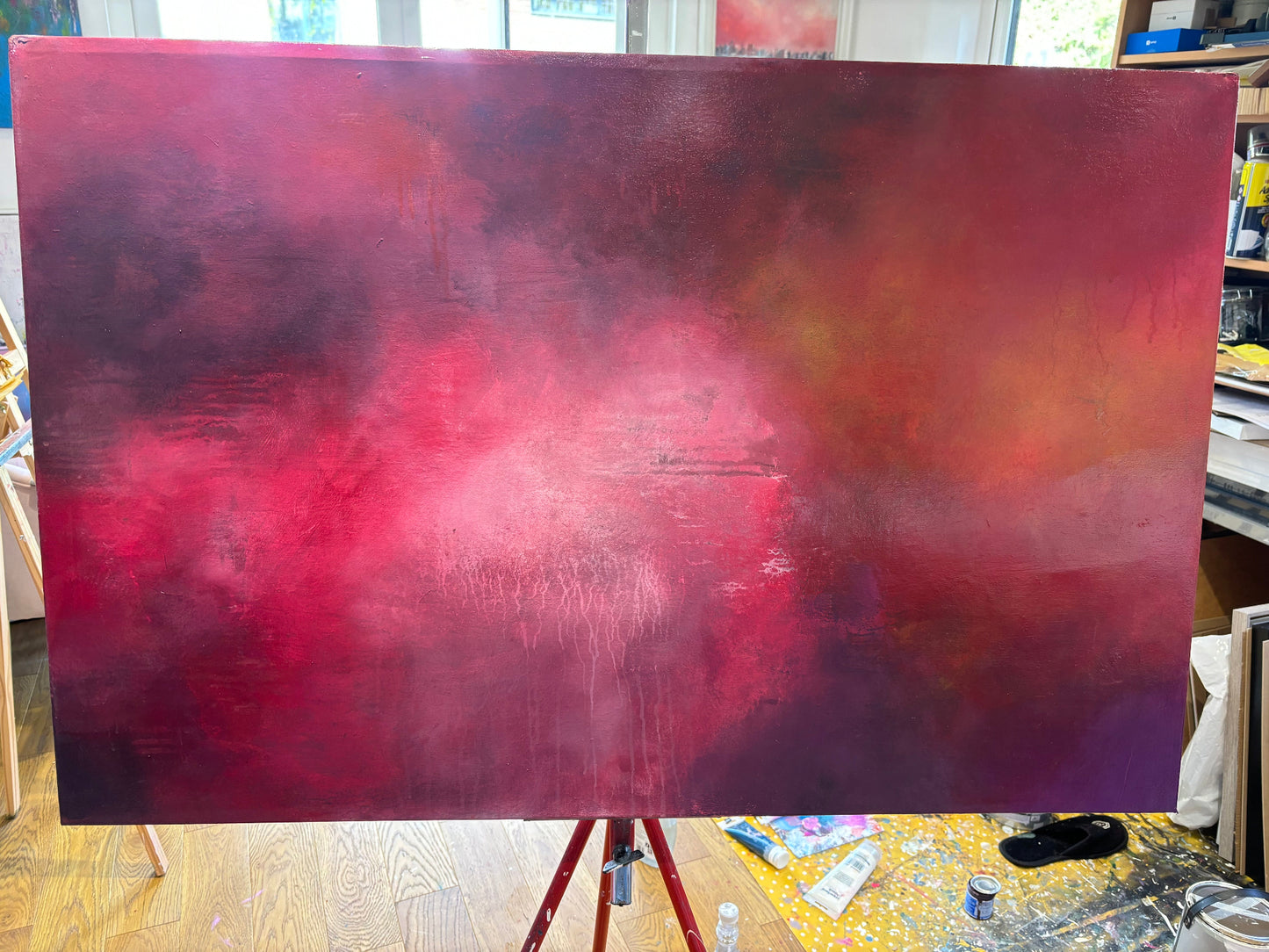 During the rain pink abstract sky cloud painting laura kedzlie art