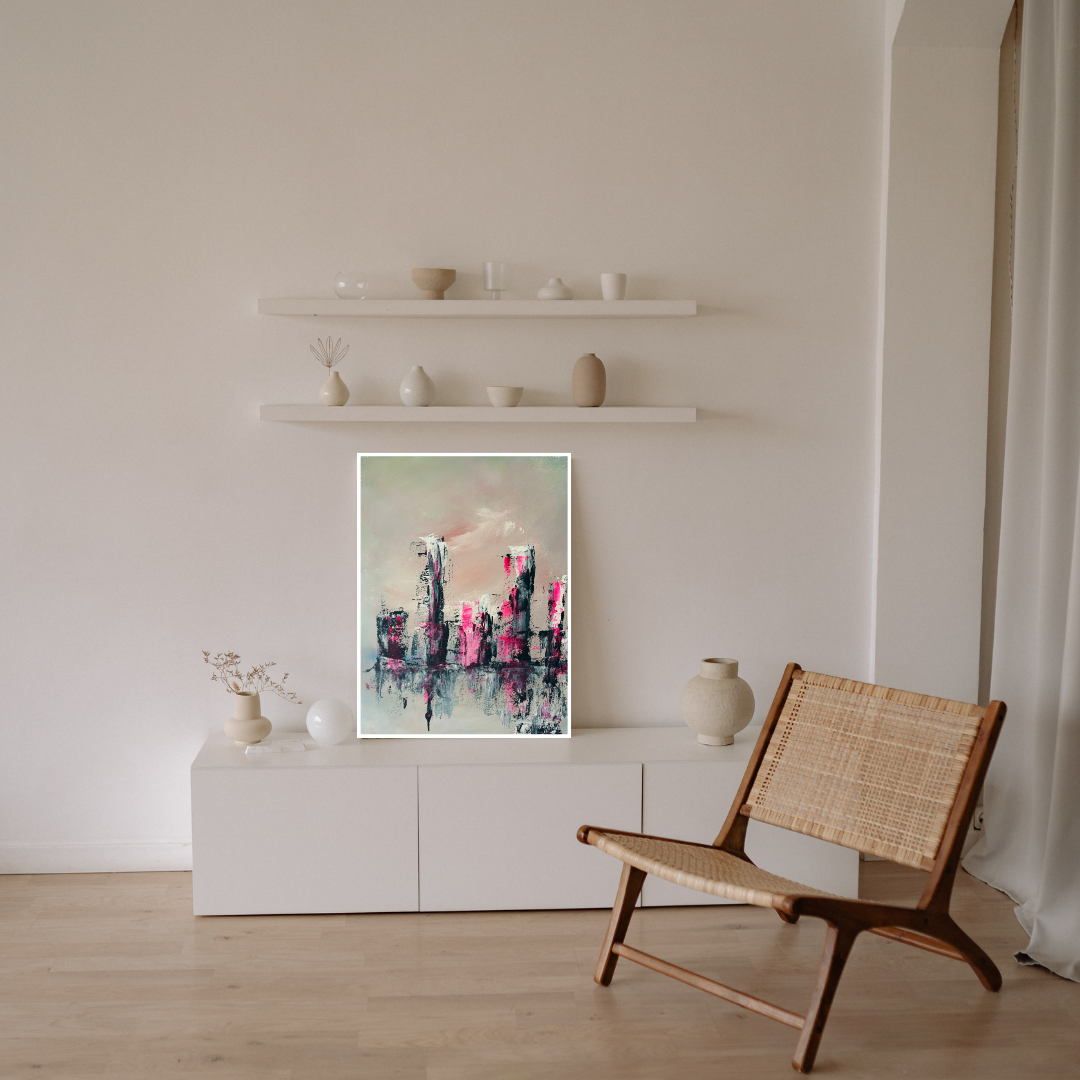 Pink City abstract cityscape painting laura kedzlie art