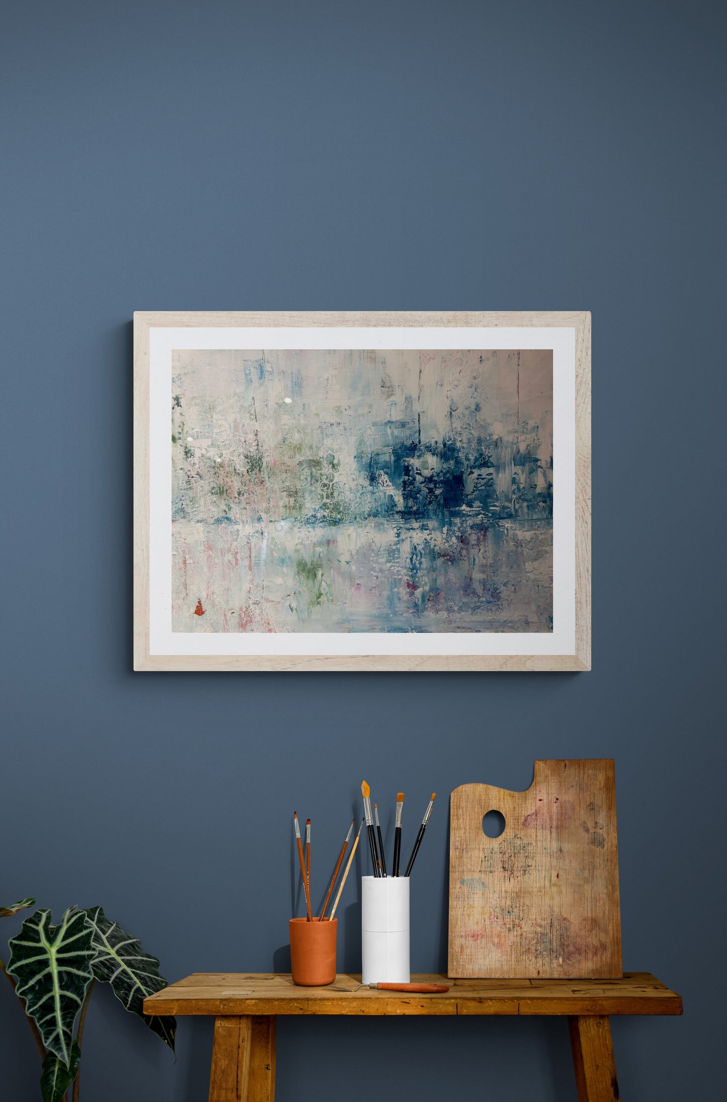 abstract landscape painting in blues