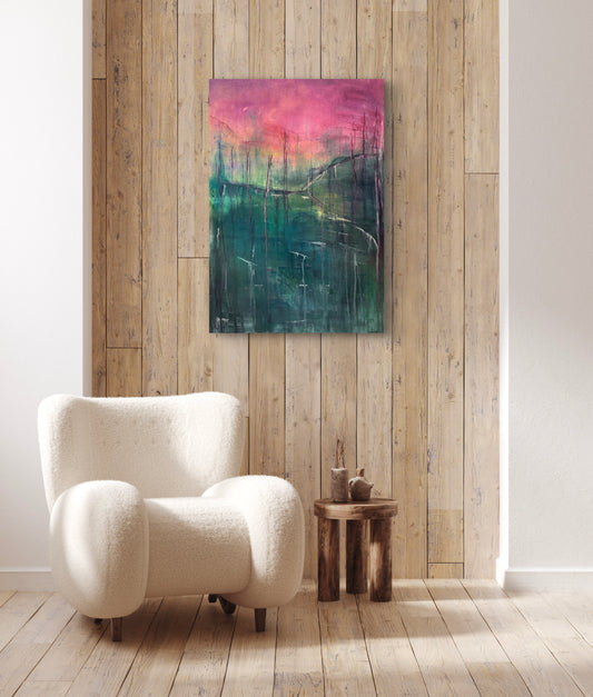 Abstract landscape pink grey painting art laura kedzlie
