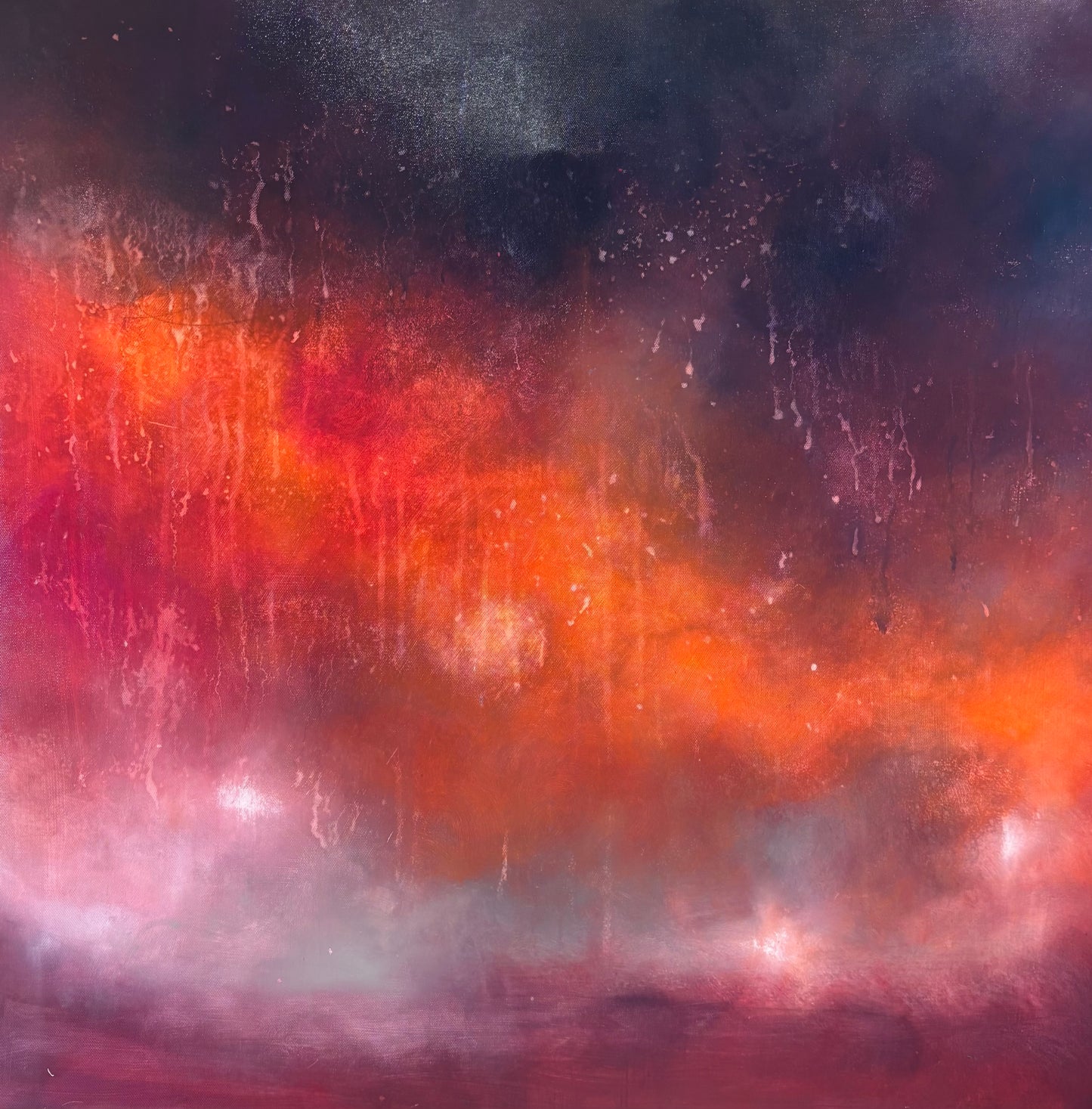 Dramatic sunset rain oil painting 