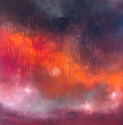 Dramatic sunset rain oil painting 