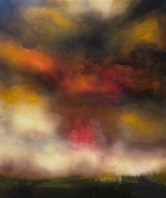 Abstract painting with a mix of warm colors