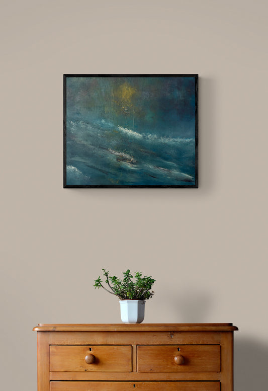 Deep blue sea wave oil painting