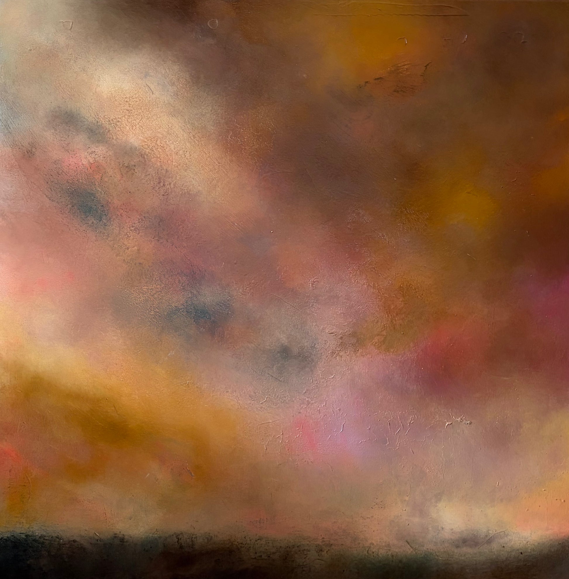 Dramatic pink yellow cloud sunset acrylic art