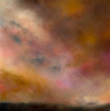Dramatic pink yellow cloud sunset acrylic art