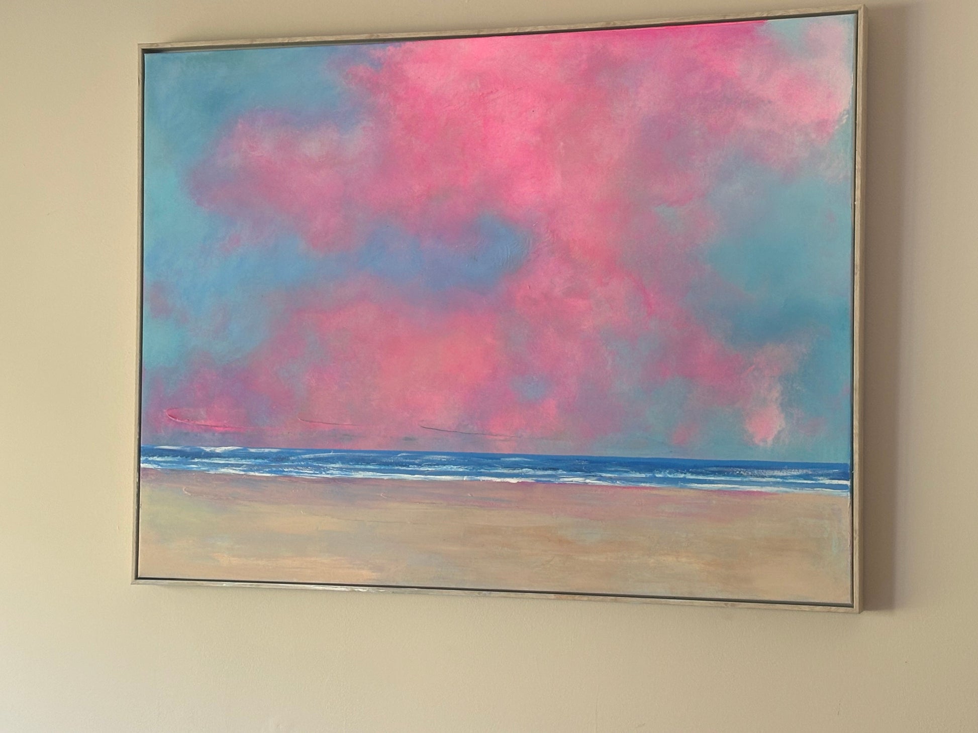 Dreamy days at the beach - pink cloud painting laura kedzlie art