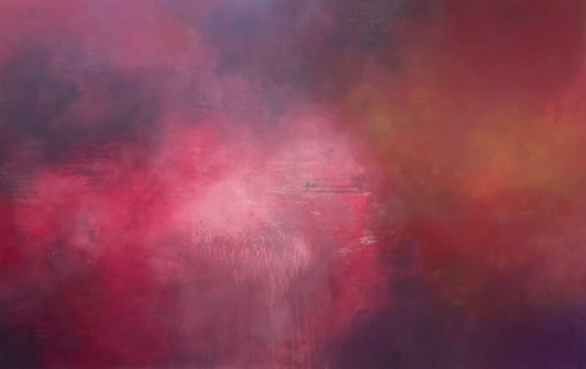 During the rain contemporary red pink cloud art painting laura kedzlie art
