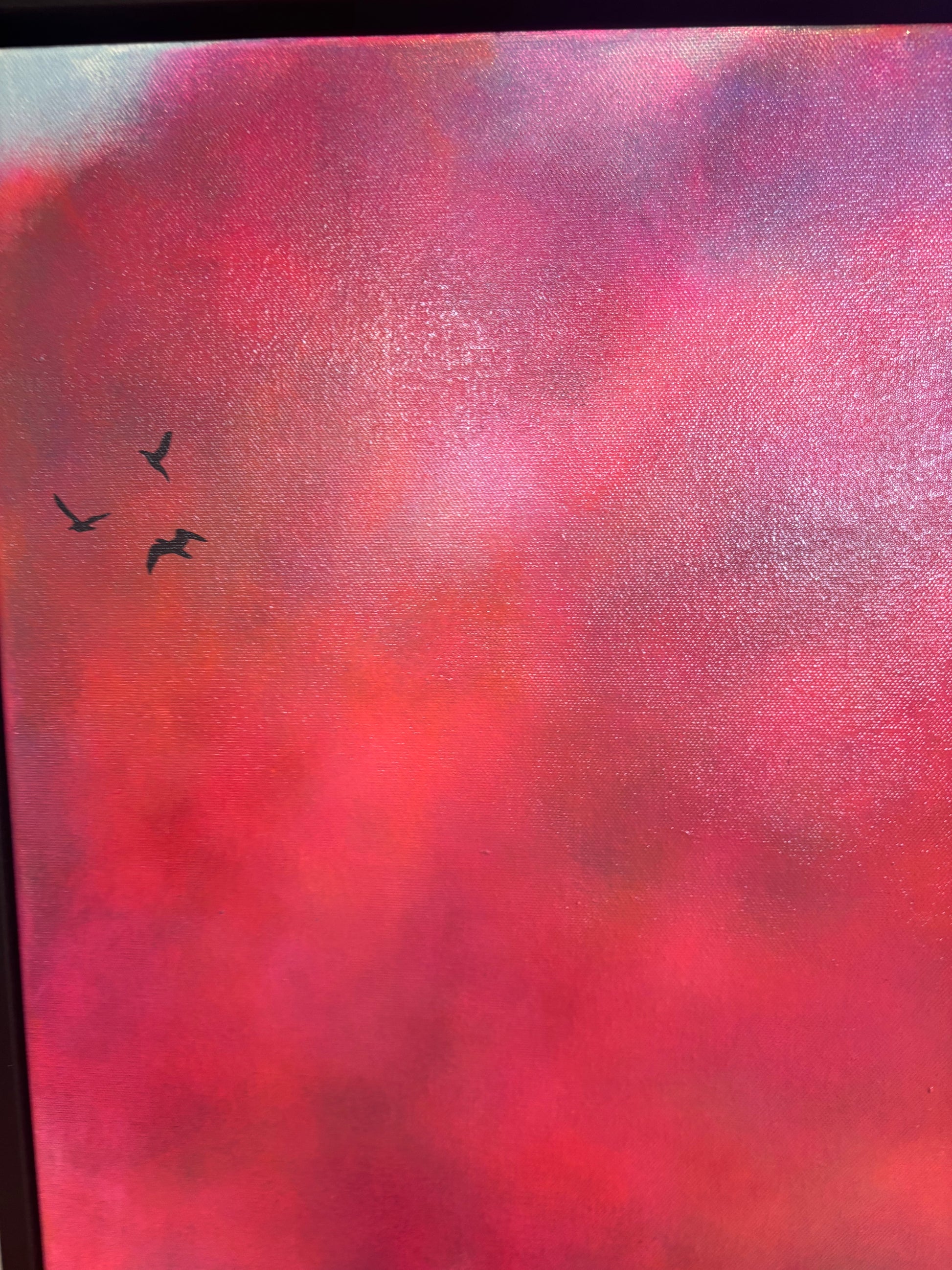 Pink sky cloud painting birds
