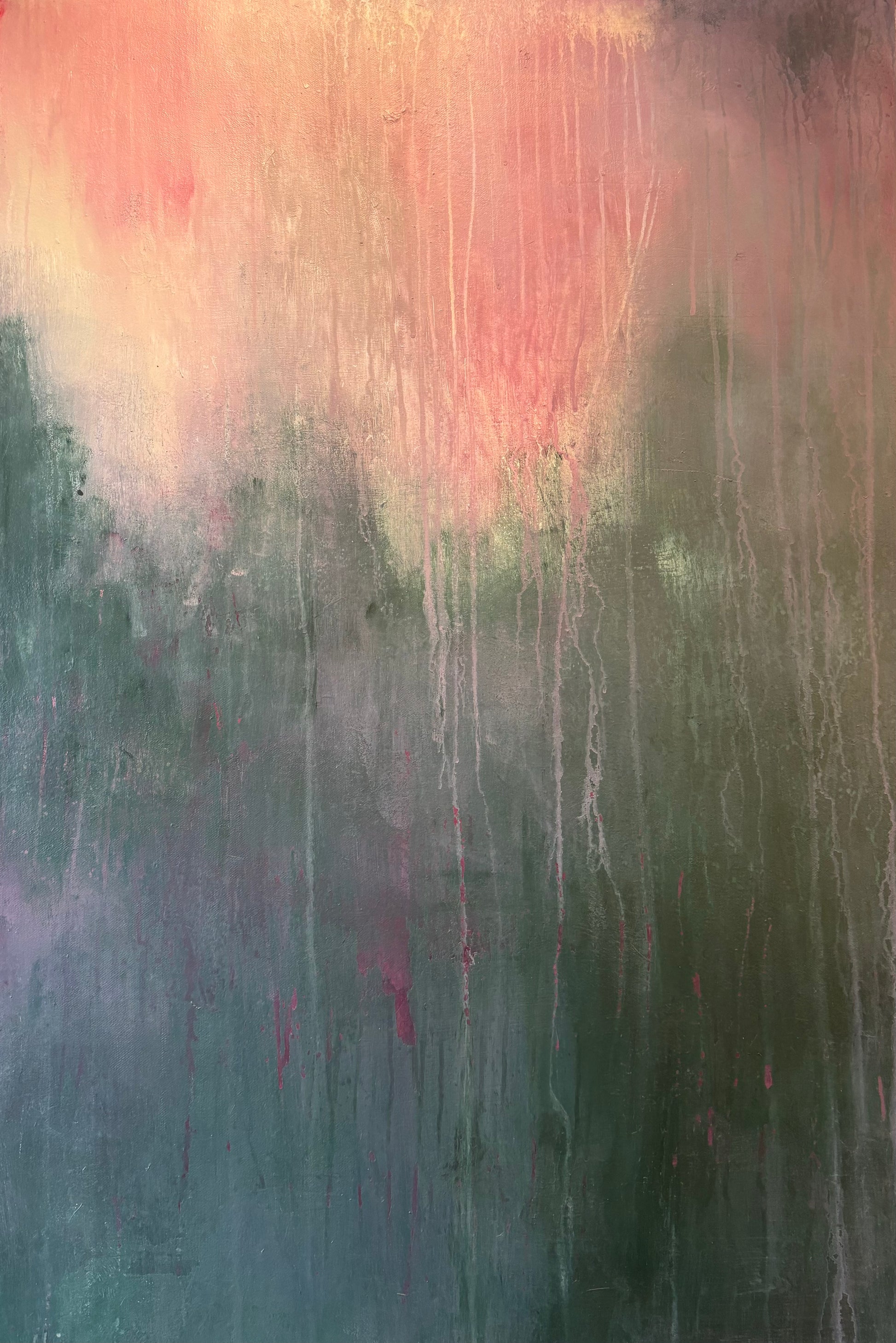 During the rain green and pink abstract contemporary landscape painting art