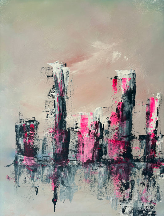 acrylic cityscape on canvas Laura Kedzlie Art