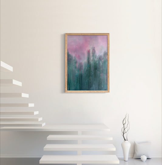 Spring mist pink green abstract oil painting